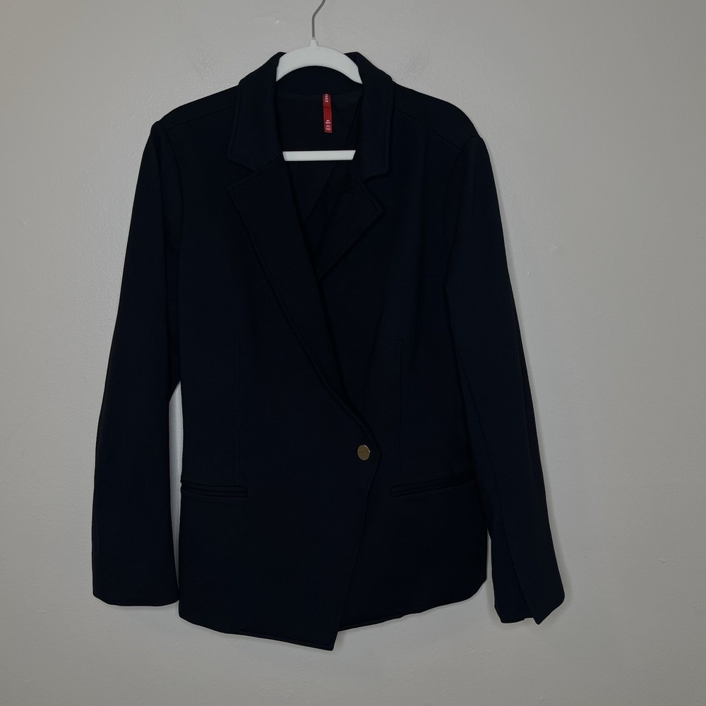 Spanx Jacket 1X Black The Perfect Blazer Ponte One Button Gold Asymmetrical XL - Picture 3 of 13